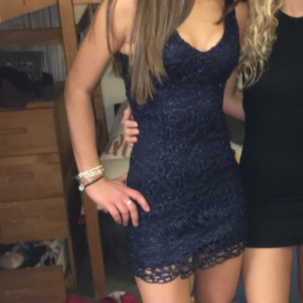 Navy blue sparkly lace dress
